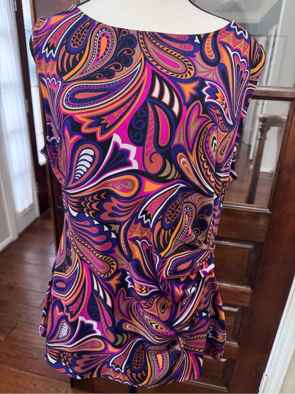 Anne Klein L Paisley Twist Front Top Pink Purple Orange Sleeveless